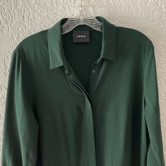 Akris Midi Dress Shirtdress Wool Emerald Green Asymmetrical Classic Minimal 10 - Picture 5 of 12